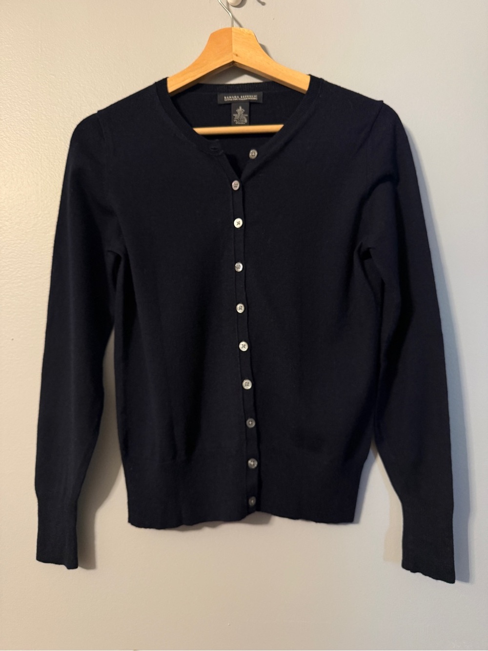 Banana Republic Navy Blue Extra-Fine Merino Wool Button-Front Cardigan small